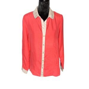 Trouve Women's sz Medium Coral 100% Silk Blouse Long Sleeve Button Up Collar NWT